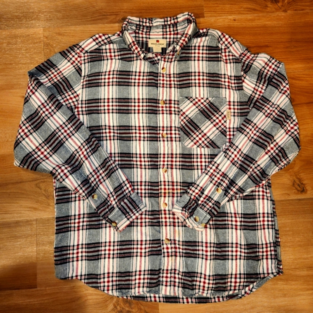 Woolrich Plaid Flannel Shirt Size XL Long Sleeve Button Down  Cotton Red/Gray